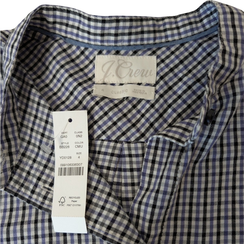 J.Crew Classic Fit Band Collar Gingham Shirt Blue Black BB226 Womens 4 NWT - Picture 4 of 5